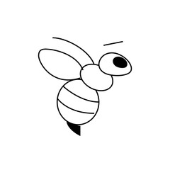 Illustration of a cartoon bee with wings and stripes, featuring a simple black and white color scheme design