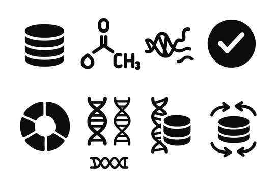 Histone Modification Icons. Solid style icons of histone modification: Histone Core Structure, Acetyl Group Symbol, Chromatin