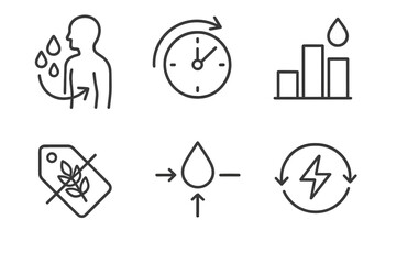 Ketogenic Diet Icons. Line style icons of ketogenic diet: fat adaptation process, transition timeline icon, energy from fat chart,