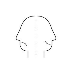 Abstract depiction of two faces in profile facing each other with a dashed line separating them clearly
