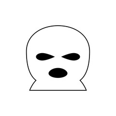 Illustration of a white balaclava mask with black eye and mouth holes on a white background design