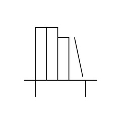 Illustration of three vertical bars of varying heights with a slanted line on a horizontal base line