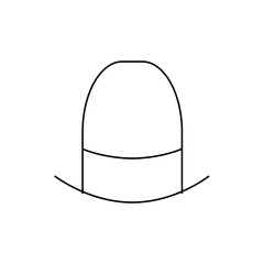 Illustration of a simple black and white bowler hat with a rounded crown and a short curved brim design