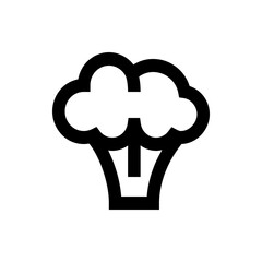 Illustration of a simple black and white broccoli floret with thick outlines on a white background