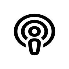 Illustration of a podcast icon with concentric circles emanating from the microphone design element