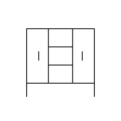Illustration of a simple cabinet with two doors and two shelves in a minimalist black and white style design