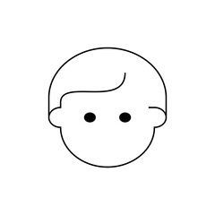 A simple line drawing of a person's face with a round head and short hair and two dot eyes design art