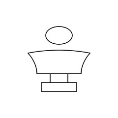 Illustration of a simple outline drawing of a person with an oval head and a wide curved body shape figure