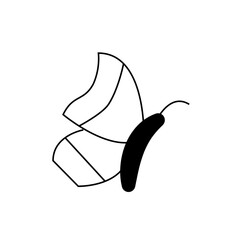 Simple butterfly illustration with outlined wings and a solid black body on a white background design element