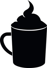 Black Silhouette Hot Chocolate Cup with Whipped Cream Swirl for Minimalist Beverage Design