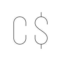 Illustration of the canadian dollar currency symbol in simple black lines on a white background design element