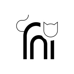 Abstract cat illustration with minimalist design featuring simple lines and geometric shapes in black and white