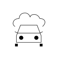 Illustration of a car with a cloud above it, featuring simple lines and basic geometric shapes design, art