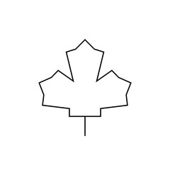 Illustration of a simple maple leaf with distinct lobes and a stem in a minimalist black outline style