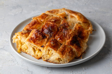 Turkish style meat stuffed filo dough borek served kol boregi.