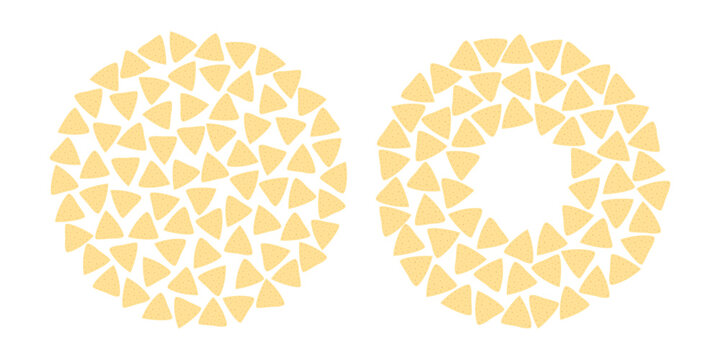 Corn Nachos Round Backdrop and Circular Frame Border Copyspace Template Mexican Food Flat Design Set