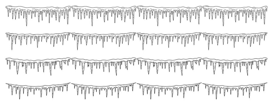 Hanging icicle garland silhouettes &ndash; frozen winter border of dripping ice