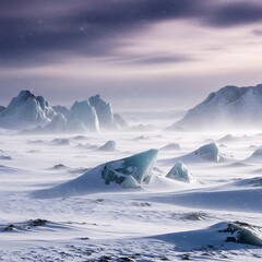 Arctic Wilderness - A Breathtaking Landscape of Ice and Snow Under a Cloudy Sky.