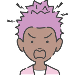 Angry Person With Spiky Pink Hair Yelling With Lightning Bolts And Red Eyes Expressing Frustration And Rage Against White Background
