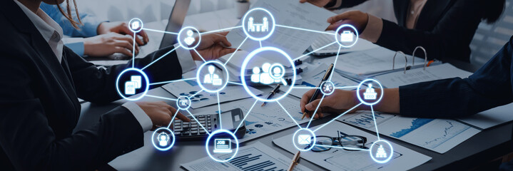 Job search icons show recruitment, HR management, and employee career growth. Job search helps...