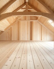 Attic Space with Exposed Wooden Beams and Flooring.