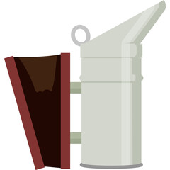 Apiary Tool A Silver Metal Bee Smoker With A Red And Brown Interior Part For Beekeeping Agricultural Equipment Isolated On White