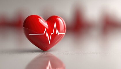 Red Heart With Heartbeat Icon Inside. Heart Symbol Within Red Heart Shape. Love And Pulse Concept Symbolized By Heart Sign.