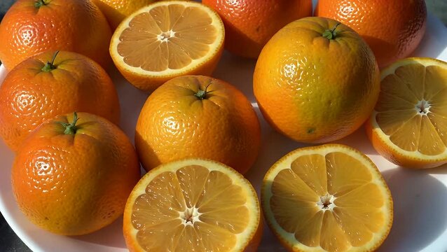 Fresh and Mature Citrus Fruit Shown Both Whole and Segmented from a Top-Down