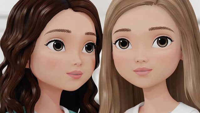 Stylized Artistic Depiction Featuring the Portraits of Two Young Women as a Digital