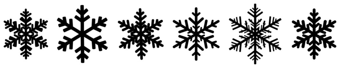 Seamless Snowflake Border Pattern – Assorted Winter Crystal Vector Silhouette for Christmas Crafts and Designs