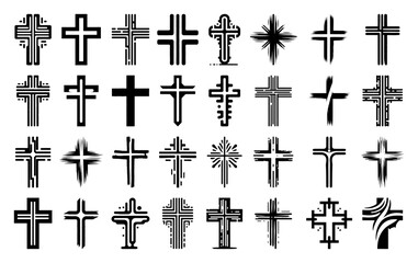 Decorative Christian Cross Symbol Collection &ndash; Elegant Religious Emblem Icons Vector Illustration