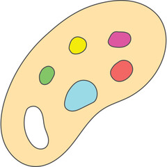 Artist Paint Palette with Colorful Swirls of Red Blue Yellow Green and Pink on Beige Background with Transparent cutout