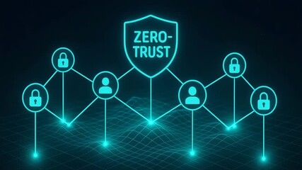 Conceptual illustration of zero trust security with interconnected users and digital locks, emphasizing cybersecurity measures. - Powered by Adobe