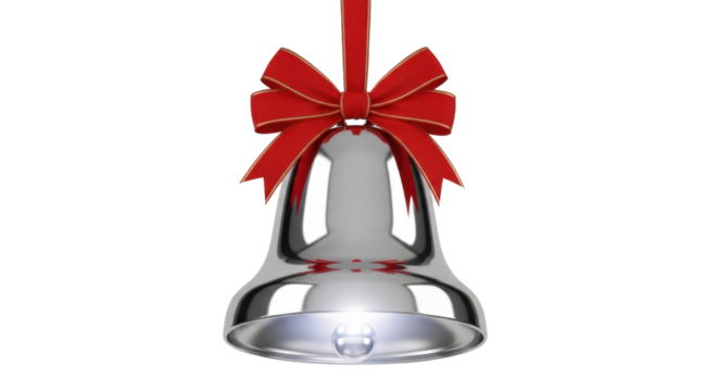 Silver christmas bell with red bow hanging ornament