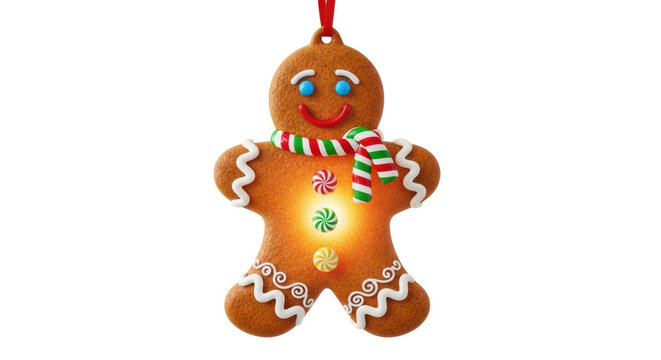 Festive gingerbread man with colorful scarf and candy buttons