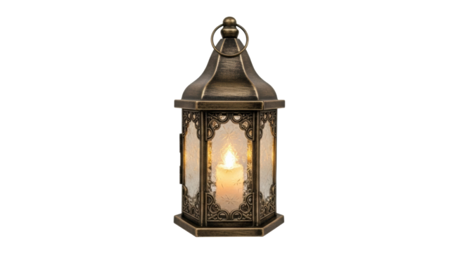 Vintage bronze lantern with candle light