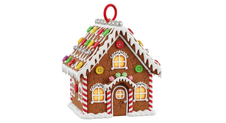 Colorful gingerbread house with icing and candy decorations