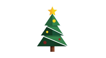 Obraz premium Simple festive christmas tree with star and ornaments on black background