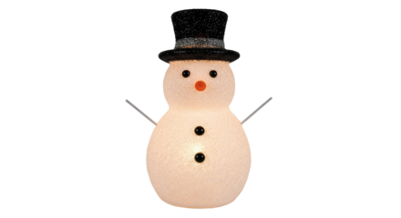 Festive frosty snowman with black hat and orange carrot nose