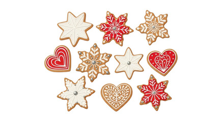 Assorted decorative christmas cookies with red and white icing