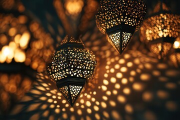 Elegant Moroccan Lanterns Casting Warm Light and Shadows