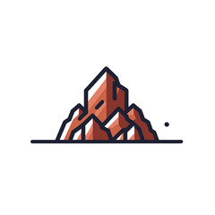 Stylized mountain peak with rocks and cliffs above calm waters in a modern graphic style
