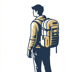 Traveler with a backpack looking ahead in a minimalist outdoor style