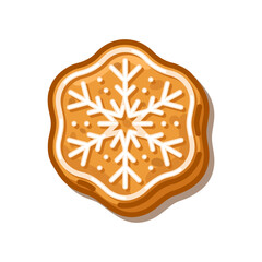 Gingerbread Frosted Snowflake Cookie with sugar icing decoration, cute cartoon dessert design bringing cozy winter charm and festive mood.