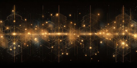 Glowing Golden Geometric Network on Black Background