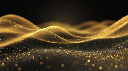 Golden Glitter Waves on Black Background for Luxury Design