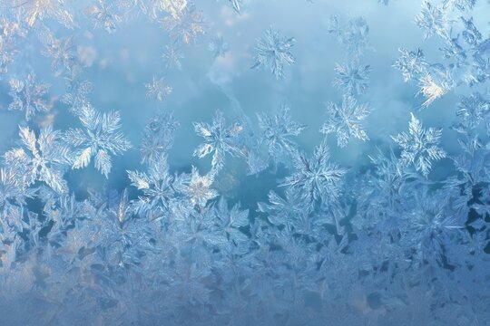 Intricate Frost Crystals on Glass Winter Backgrounds