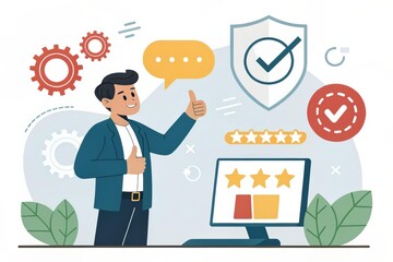 24/7 technical support approval concept, businessman showing thumbs up, tech endorsement background, reliable customer service, high-tech business support, assurance and satisfaction in technology