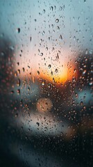Raindrops on Glass at Sunset Atmospheric Scene
