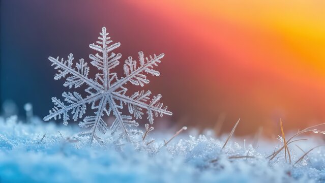beautiful snowflake on colorful background, intricate frost pattern, vibrant winter design backdrop, generative AI art, detailed ice crystal on vivid gradient, high-resolution seasonal image